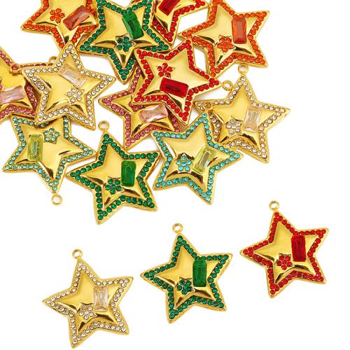 Stainless Steel Pendants, 304 Stainless Steel, Star, gold color plated, DIY & with rhinestone, more colors for choice, 22x23.50mm, Sold By PC