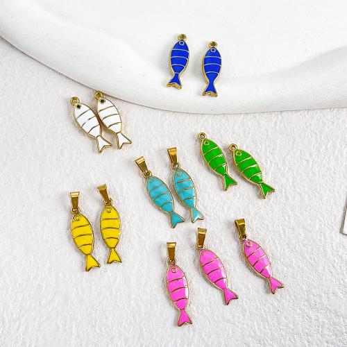 Stainless Steel Animal Pendants, Fish, plated, DIY & enamel, more colors for choice, 7x23mm, 10PCs/Bag, Sold By Bag