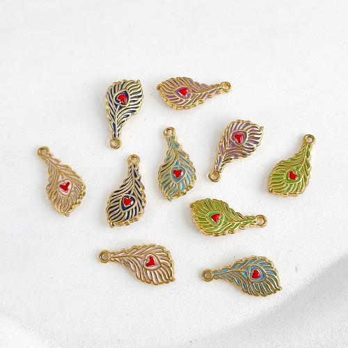Stainless Steel Pendants, Feather, plated, DIY & enamel, more colors for choice, 9x19mm, 10PCs/Bag, Sold By Bag