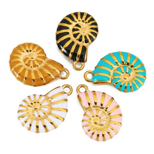 Stainless Steel Animal Pendants, 304 Stainless Steel, Conch, gold color plated, DIY & enamel, more colors for choice, 14.80x21.90mm, Sold By PC
