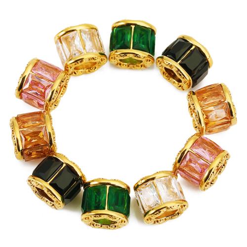 Stainless Steel Large Hole Beads, 304 Stainless Steel, barrel, gold color plated, DIY & with cubic zirconia, more colors for choice, 13x11.65mm, Sold By PC