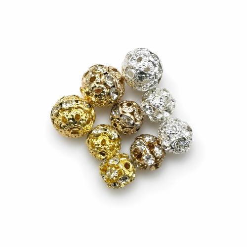 Brass Spacer Beads, Round, plated, DIY & with rhinestone, more colors for choice, 20PCs/Bag, Sold By Bag