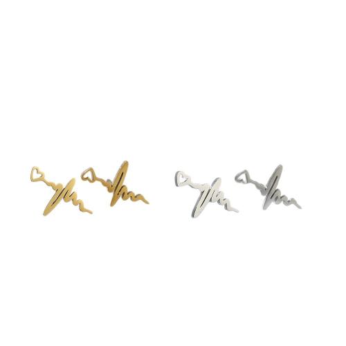 304 Stainless Steel Stud Earring, Electrocardiographic, plated, fashion jewelry & for woman, more colors for choice, 15x15mm, 12Pairs/Lot, Sold By Lot