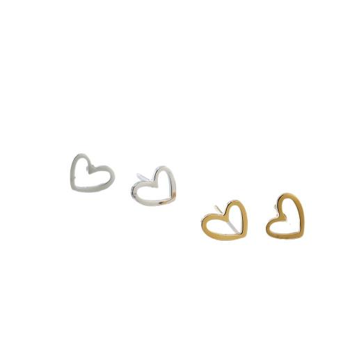 304 Stainless Steel Stud Earring, Heart, plated, fashion jewelry & for woman & hollow, more colors for choice, 8x9mm, 12Pairs/Lot, Sold By Lot
