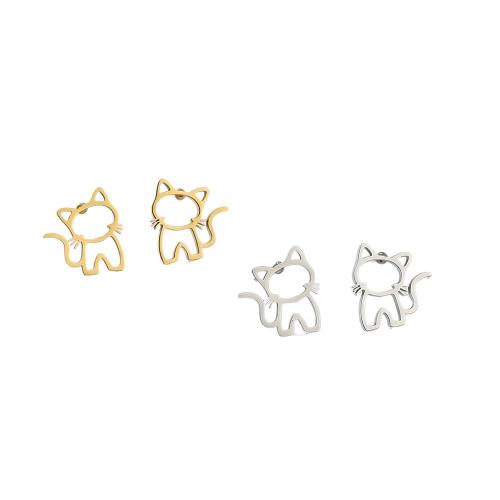 304 Stainless Steel Stud Earring, Cat, plated, fashion jewelry & for woman & hollow, more colors for choice, 11x12mm, 12Pairs/Lot, Sold By Lot