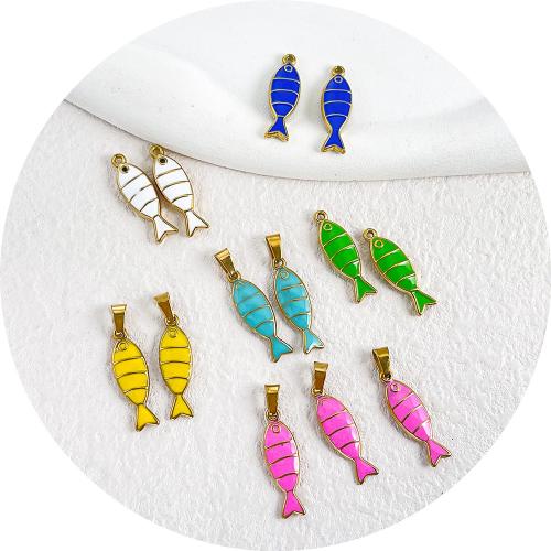Acero inoxidable Colgantes Animal, Pez, chapado, Bricolaje & esmalte, más colores para la opción, 7x23mm, 10PCs/Bolsa, Vendido por Bolsa