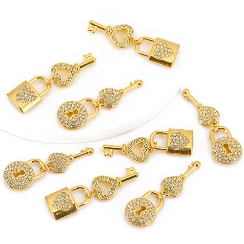 Edelstahl Schmuck Anhänger, 304 Edelstahl, Lock and Key, goldfarben plattiert, DIY & verschiedene Stile für Wahl & Micro pave Zirkonia, verkauft von PC