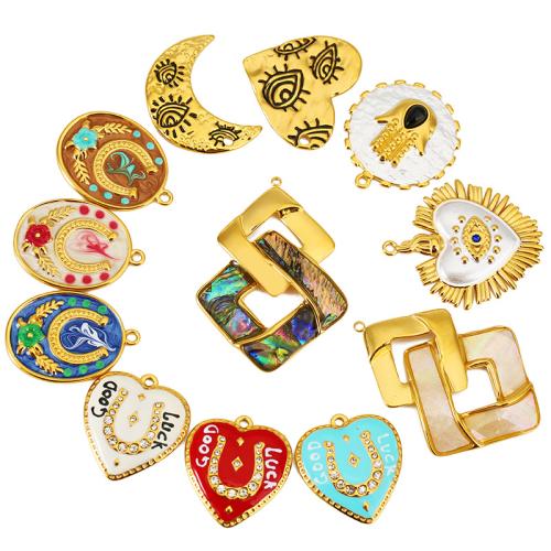 Edelstahl Schmuck Anhänger, 304 Edelstahl, goldfarben plattiert, DIY & verschiedene Stile für Wahl & Emaille & mit Strass, verkauft von PC