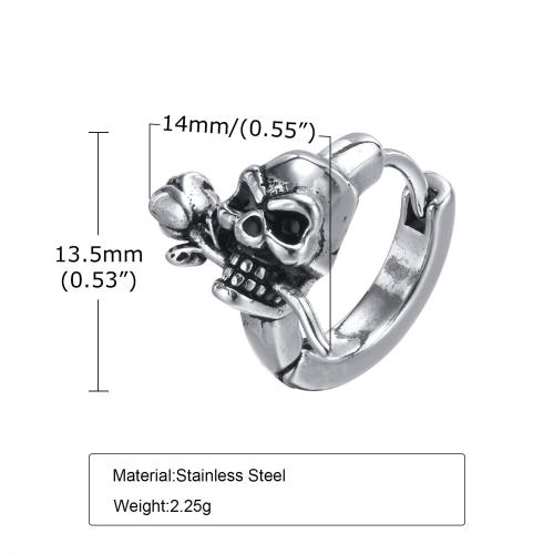 304 Edelstahl Huggie Ohrreifen, Schädel, plattiert, unisex & mit Blumenmuster, keine, 14x13.50mm, verkauft von PC