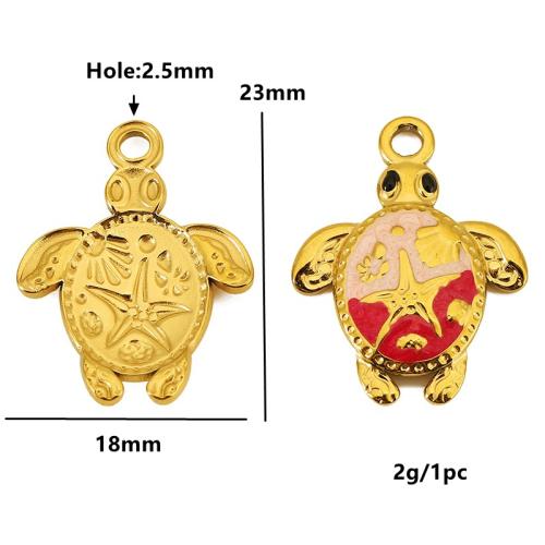 Stainless Steel Animal Pendants, 304 Stainless Steel, Turtle, gold color plated, DIY & enamel, more colors for choice, 18x23mm, Sold By PC