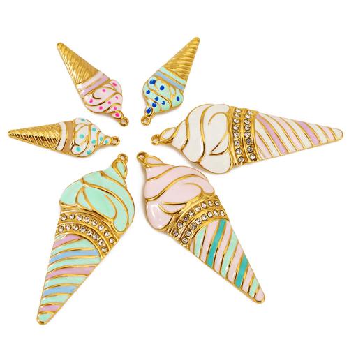 Stainless Steel Pendants, 304 Stainless Steel, Ice Cream, gold color plated, DIY & enamel & with rhinestone, more colors for choice, Sold By PC