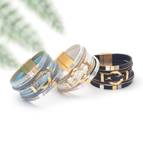 Wrap Bracelet, PU Leather, with PU Leather, Tibetan Style magnetic clasp, 195x35mm, Sold By PC