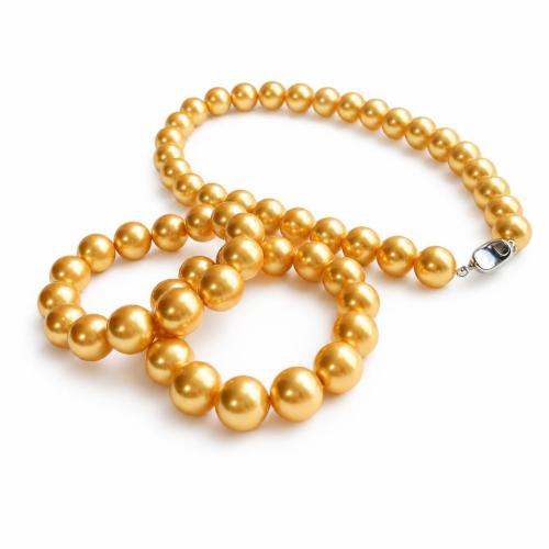 Shell Pearl Bracelet and Necklace, Round, different size for choice & for woman, gold, 14mm, Sold By PC