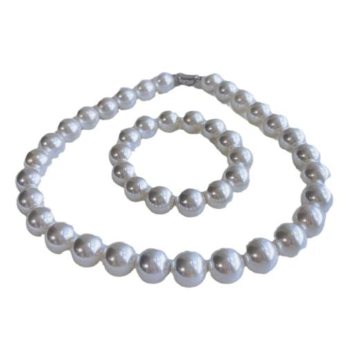 Shell Pearl Bracelet and Necklace, Round, different size for choice & for woman, white, 14mm, Sold By PC