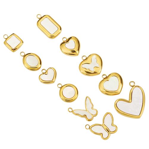Pendentifs de coquillages blancs naturels, Acier inoxydable 304, avec coquille blanche, Placage de couleur d'or, DIY & styles différents pour le choix, Vendu par PC