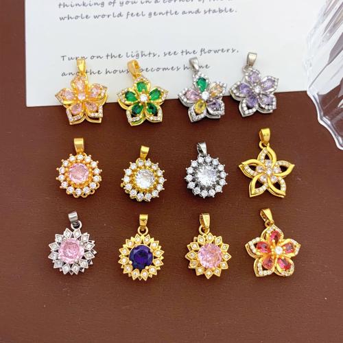 Befestigter Zirkonia Messing Anhänger, Blume, plattiert, DIY & verschiedene Stile für Wahl & Micro pave Zirkonia, pendent size 13-17.5mm, verkauft von PC