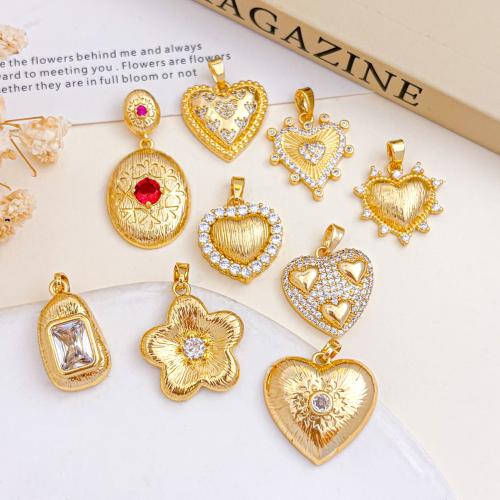 Cubic Zirconia Micro Pave Brass Pendants, gold color plated, DIY & different styles for choice & micro pave cubic zirconia, pendent size 11-18mm, Sold By PC