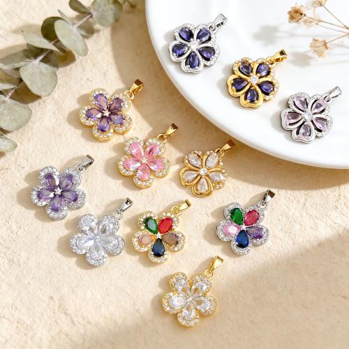 Cubic Zirconia Micro Pave Brass Pendants, Flower, plated, DIY & different styles for choice & micro pave cubic zirconia, pendent size 16-17mm, Sold By PC