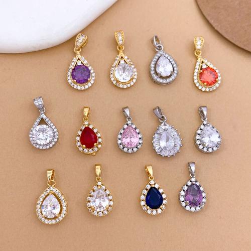 Cubic Zirconia Micro Pave Brass Pendants, Teardrop, plated, DIY & different styles for choice & micro pave cubic zirconia, pendent size 10-12mm, Sold By PC
