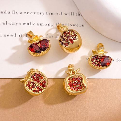 Cúbicos Circonia Colgante Latón Micro pavimenta, metal, Granate, chapado en color dorado, Bricolaje & diferentes estilos para la opción & micro arcilla de zirconia cúbica, 12mm, Vendido por UD