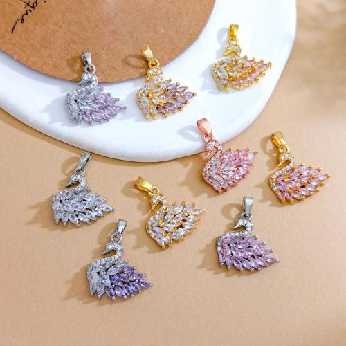 Cúbicos Circonia Colgante Latón Micro pavimenta, metal, Cisne, chapado, Bricolaje & micro arcilla de zirconia cúbica, más colores para la opción, 19x19mm, Vendido por UD