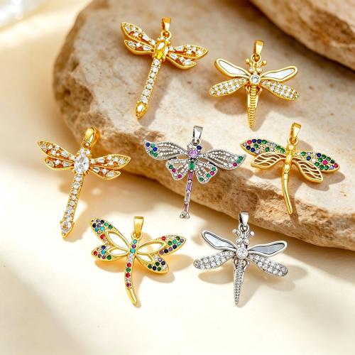 Cúbicos Circonia Colgante Latón Micro pavimenta, metal, Libélula, chapado, Bricolaje & diferentes estilos para la opción & micro arcilla de zirconia cúbica, pendent size 25.5-30mm, Vendido por UD