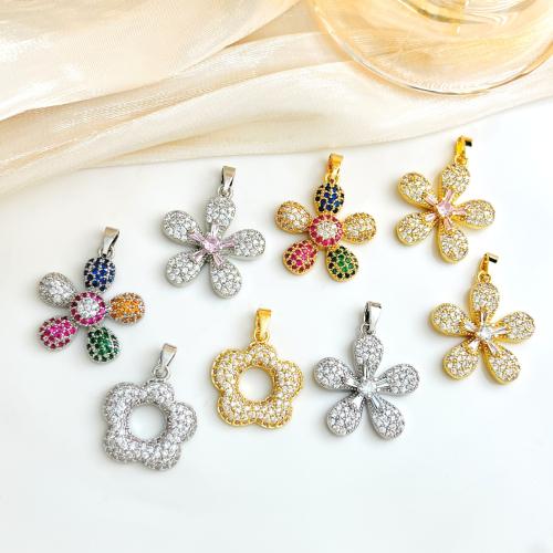 Befestigter Zirkonia Messing Anhänger, Blume, plattiert, DIY & verschiedene Stile für Wahl & Micro pave Zirkonia, pendent size 17-20mm, verkauft von PC