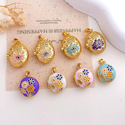 Fashion Locket Pendants, Brass, gold color plated, DIY & different styles for choice & micro pave cubic zirconia & enamel, Sold By PC