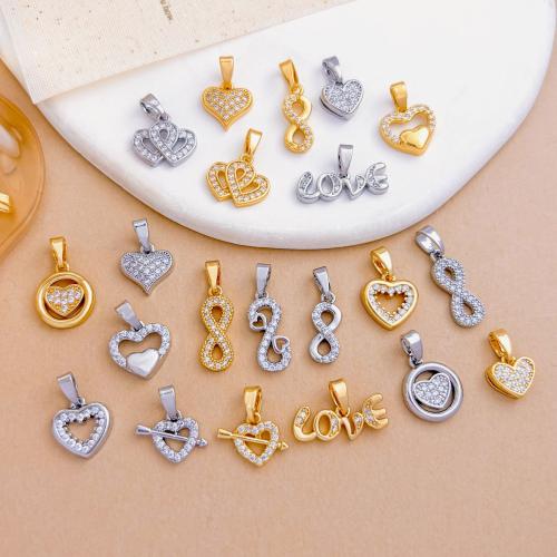 Cubic Zirconia Micro Pave Brass Pendants, plated, DIY & different styles for choice & micro pave cubic zirconia, pendant size 10-12mm, Sold By PC
