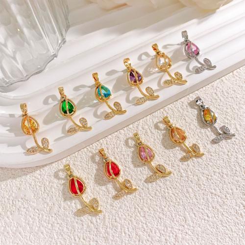 Cubic Zirconia Micro Pave Brass Pendants, Tulip, plated, DIY & micro pave cubic zirconia, more colors for choice, 12x24mm, Sold By PC