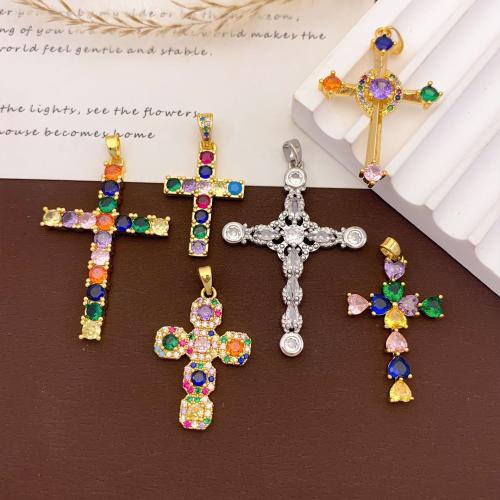 Cubic Zirconia Micro Pave Brass Pendants, Cross, plated, DIY & different styles for choice & micro pave cubic zirconia, pendant size 17-22mm, Sold By PC