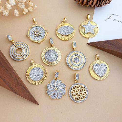 Cubic Zirconia Micro Pave Brass Pendants, Flat Round, plated, DIY & different styles for choice & micro pave cubic zirconia, pendant size 20-22mm, Sold By PC