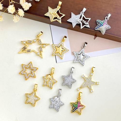 Cubic Zirconia Micro Pave Brass Pendants, Star, plated, DIY & different styles for choice & micro pave cubic zirconia, pendant size 16-32mm, Sold By PC