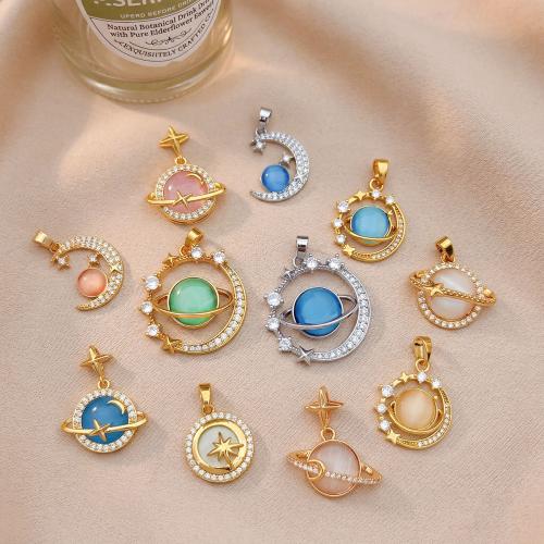 Cats Eye Pendants, Brass, with Cats Eye, plated, DIY & different styles for choice & micro pave cubic zirconia, pendant size 14-23mm, Sold By PC