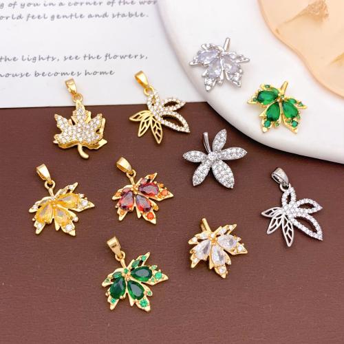 Cubic Zirconia Micro Pave Brass Pendants, Leaf, plated, DIY & different styles for choice & micro pave cubic zirconia, pendant size 17-18mm, Sold By PC