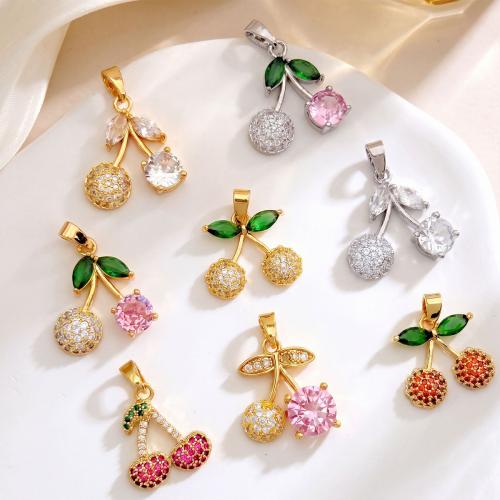 Cubic Zirconia Micro Pave Brass Pendants, Cherry, plated, DIY & different styles for choice & micro pave cubic zirconia, pendant size 14-18mm, Sold By PC