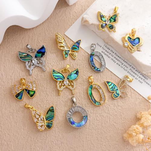 Natural Abalone Shell Pendants, Brass, with Abalone Shell, plated, DIY & different styles for choice & micro pave cubic zirconia, pendant size 17-22mm, Sold By PC