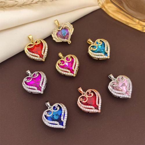 Cubic Zirconia Micro Pave Brass Pendants, Heart, plated, DIY & micro pave cubic zirconia, more colors for choice, 17mm, Sold By PC