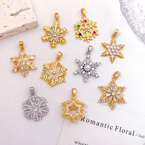 Befestigter Zirkonia Messing Anhänger, mit Kunststoff Perlen, Schneeflocke, plattiert, DIY & verschiedene Stile für Wahl & Micro pave Zirkonia, pendant size 17-29mm, verkauft von PC