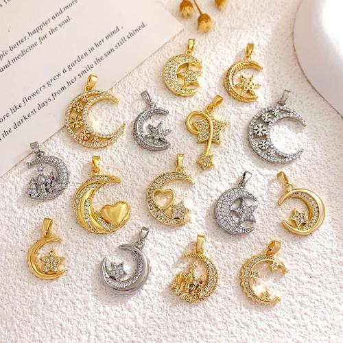 Befestigter Zirkonia Messing Anhänger, Mond, plattiert, DIY & verschiedene Stile für Wahl & Micro pave Zirkonia, pendant size 15-20mm, verkauft von PC