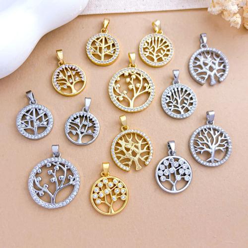 Befestigter Zirkonia Messing Anhänger, Baum des Lebens, plattiert, DIY & verschiedene Stile für Wahl & Micro pave Zirkonia, pendant size 14-24mm, verkauft von PC