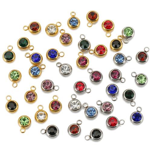 Rhinestone Pendant, 304 Stainless Steel, Flat Round, Vacuum Ion Plating, DIY & with rhinestone, 6mm, Sold By PC
