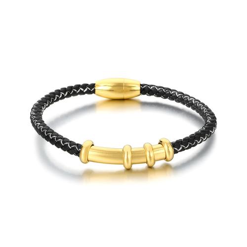 Titanium Steel Bracelet, with PU Leather & Cotton Cord, plated, fashion jewelry & braided & for man, more colors for choice, 210x4mm, Sold By PC