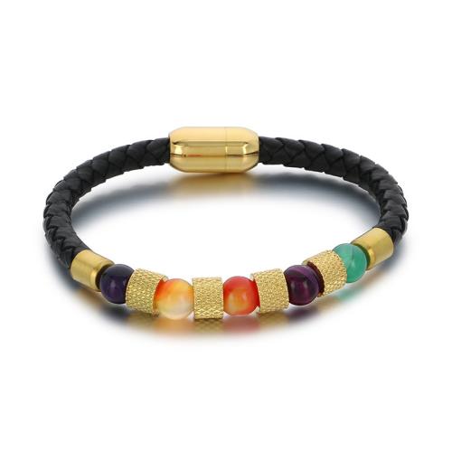 304 Stainless Steel Bracelet, with Microfiber PU & Quartz, plated, fashion jewelry & for man, more colors for choice, 210x10mm, Sold By PC