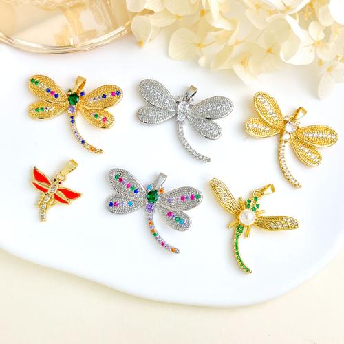 Цирконий Micro Pave латунь подвеска, Латунь, Стрекоза, Другое покрытие, DIY & разные стили для выбора & инкрустированное микро кубического циркония, pendent size 17-30mm, продается PC
