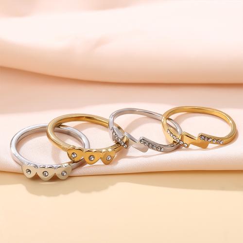 Acier inoxydable 304 bague, Placage, normes différentes pour le choix & styles différents pour le choix & pavé de micro zircon & pour femme, Taille:6-9, Vendu par PC