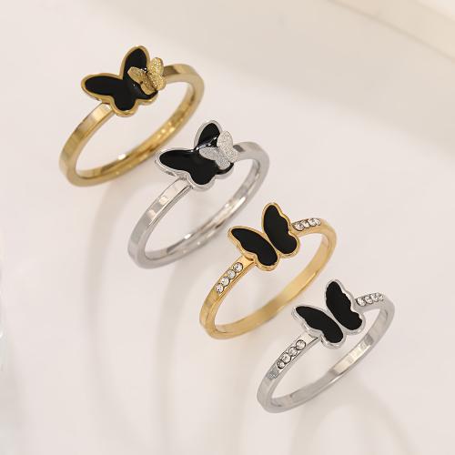 acero inoxidable 304 anillo, Mariposa, chapado, diverso tamaño para la opción & diferentes estilos para la opción & para mujer & esmalte, tamaño:6-9, Vendido por UD