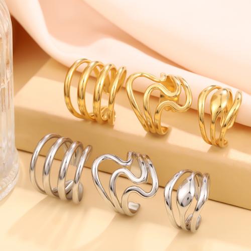 304 Edelstahl Manschette Fingerring, plattiert, verschiedene Stile für Wahl & für Frau & hohl, Größe:8, verkauft von PC