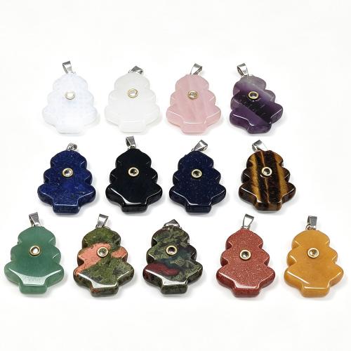 Gemstone Jewelry Pendants, with Brass, Christmas Tree, DIY & different materials for choice & with rhinestone, 20x23x7mm, Sold By PC