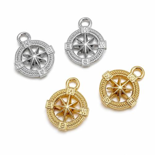 Stainless Steel Pendants, 304 Stainless Steel, Compass, plated, vintage & DIY & hollow, more colors for choice, 26x32mm, 10PCs/Bag, Sold By Bag